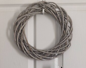 Grey wash willow / wicker circular wreath. 40 cm X 40 cm medium