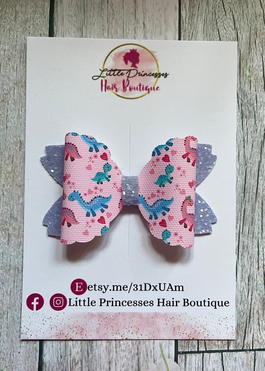 3-5-girly-dinosaurs-pink-glitter-hair-bow-on-a-crocodile-clip-etsy