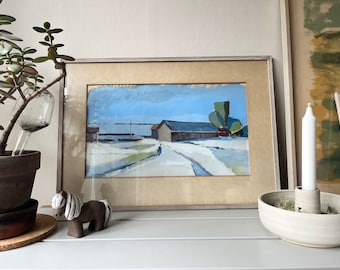 1960s Swedish Landscape Pastel Art - Tranquil Lake View.  Unknown Artist.