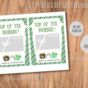 St. Patrick&#39;s Day Printable Gift Card Holder, Printable Card Holder, Printable St. Patrick&#39;s Day, Teacher Appreciation, Top Of The Mornin