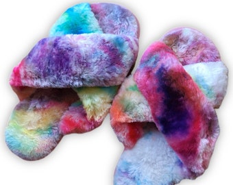 tie dye fuzzy slippers