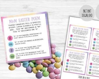 Poema de Pascua de M&M imprimible Evangelio de Pascua imprimible Etiquetas de Pascua Etiquetas de dulces de M&M Dulces de Pascua Oración Golosinas Él ha resucitado