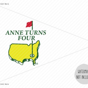 Op de afbeelding: Een groene en gele golf-thema feestbanner met de tekst "Anne wordt Vier" en een gestileerde afbeelding van de Verenigde Staten. De banner is ontworpen om doormidden te worden gevouwen.