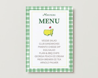Masters Party Menu, Masters Editable Menu Masters Printable Golf Menu Birthday Party Masters Party Decor Masters Custom Green Menu Golf Sign