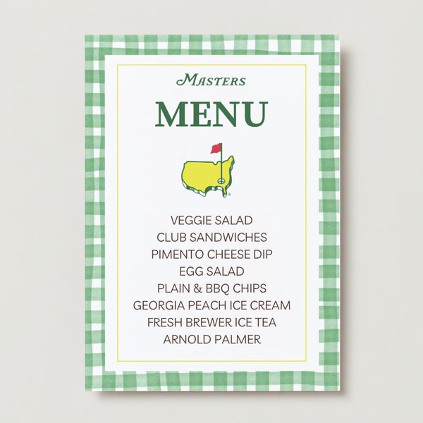 Masters Party Menu, Masters Editable Menu Masters Printable Golf Menu Birthday Party Masters Party Decor Masters Custom Green Menu Golf Sign