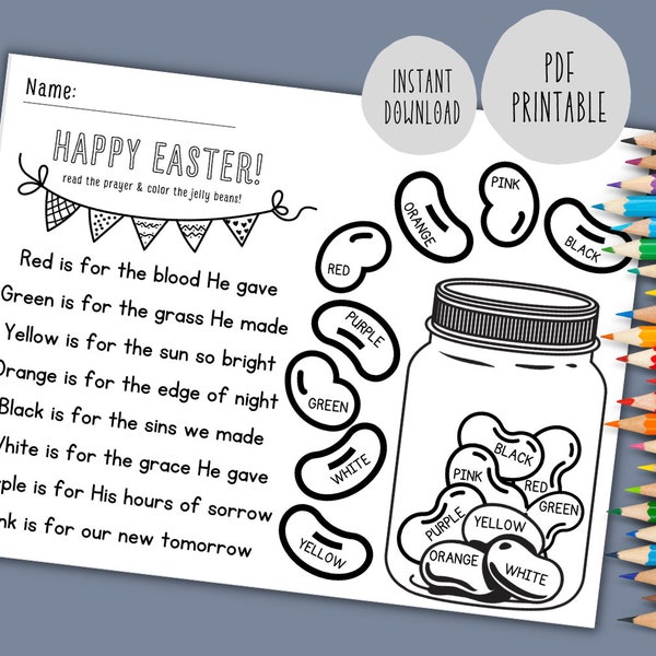 Printable Easter Jelly Bean Gospel Worksheet, Christian Easter Activity, Easter Jelly Bean Gospel Craft, Kids Easter, Easter Coloring Page