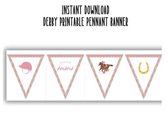 Decoración para fiesta del Derby de Kentucky, banderín del Derby, bandera imprimible del Derby de Kentucky, fiesta de cumpleaños de caballos, invitación para fiesta del Derby, Derby de Kentucky personalizado