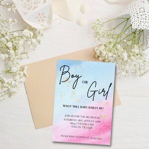 Editable Gender Reveal Invitation, Girl or Boy Invitation, Gender Reveal Digital Invitation, He or She, Boy or Girl, Blue or Pink Invite