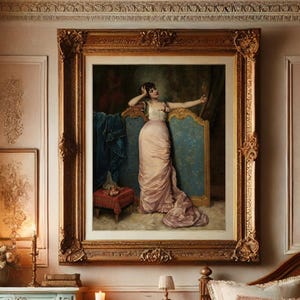 Victorian Woman Vanity Art Print – Auguste Toulmouche Antique Portrait, Pink Dress Wall Art, Rococo Boudoir Gallery Decor