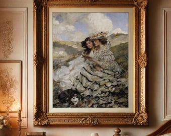 Victorian Sisters Reading Print: 19th Century Romantic Art (Digital Download