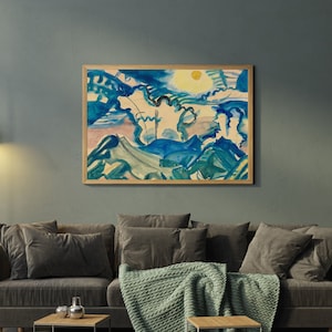 Impressão de arte de paisagem abstrata vintage: decoração de parede rústica e sombria