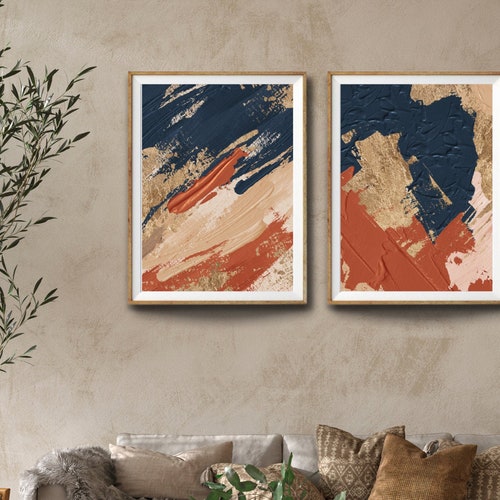 Blush Pink Wall Art Navy Blue Printable Poster Abstract Prints - Etsy India