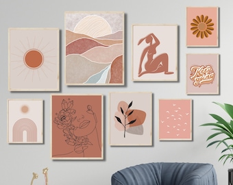 Boho Gallery Wall Art Prints Set, Modern Neutral Decor (Digital Download)