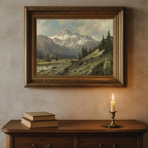 Vintage Verschneite Berge Druck: Alpine Landschaft des 19.Jahrhunderts