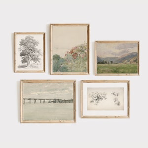 Vintage Gallery Prints Set of 5 | Neutral Paintings | Antique Printable Wall Art | Vintage Farmhouse Decor | Digital Download | Fine Art