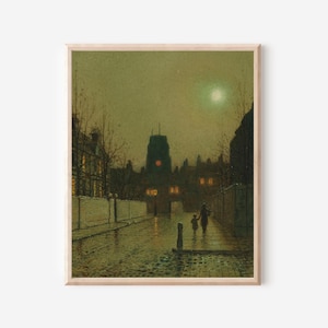 Victorian London Street Art Print: Moody Gothic Evening Scene