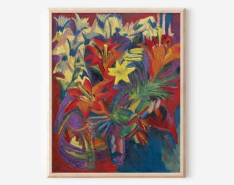 Expressionist Floral Still Life Print: Vibrant Modern Art Wall Decor
