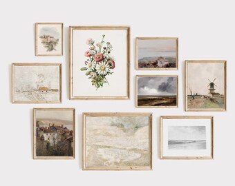 Antique French Country Art Prints: Gallery Wall Set of 9 (Digital Download)