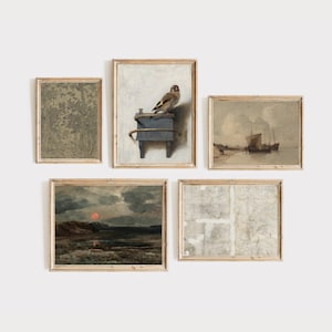 Gallery Wall Art Set | Vintage Paintings Set of 5 | Muted Antique Print | Digital Download | Printable Wall Art | French Country Wall Decor