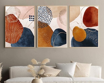 3er Set Abstrakter Kunstdruck Terrakotta Navy Blue Burnt Orange Poster Sofort Download Boho Decor 3 Stück Wand Kunst druckbare nordische Print