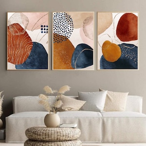 Set Of 3 Abstract Art print Terracotta Navy Blue Burnt Orange Poster Instant Download Bohemian Decor 3 Piece Wall Art Printable Nordic Print