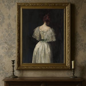 Digital Download Woman in White Dress Vintage 19th Century Lady Portrait Romantic Antique Painting Elegant Figurative Wall Art Classic Decor