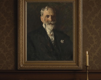 Vintage Gentleman Portrait: Moody Antique Oil Painting Art Print