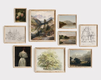 Antieke Franse landelijke galerij muurkunst | Set van 9 prints (digitale download)