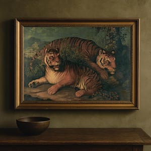 Vintage Tiger Painting Digital Download: Exotic Jungle Wall Art