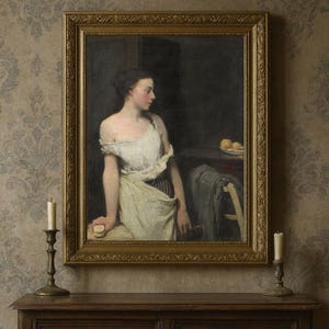 Antique Woman Portrait Painting: Moody Victorian Art Print (Digital Download)