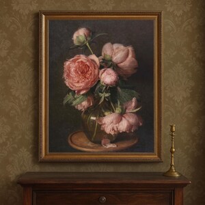 Vintage Pink Peony Bouquet Print: Antique Floral Still Life (Digital Download)
