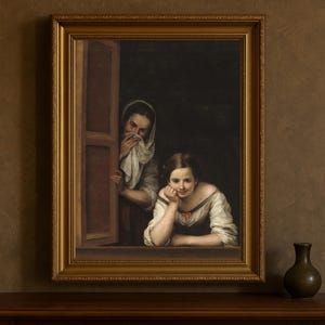 Two Women at a Window Digital Print – Bartolomé Esteban Murillo Painting, Classic Spanish Portrait, Old Masters Wall Art Download