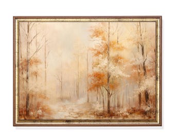 Golden Autumn Mist Impressionist Woodland Landscape Print (Digital Download)