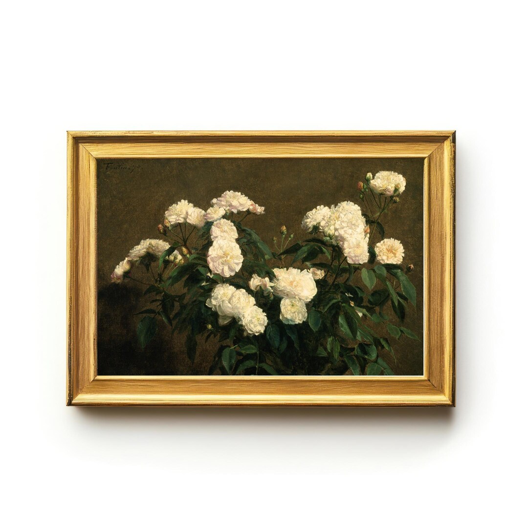 Antique White Roses Art Print – Vintage Floral Still Life (digital ...