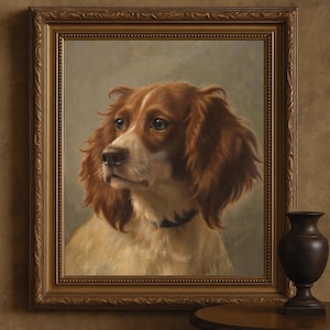 Vintage Spaniel Dog Portrait Art Print: Rustic Farmhouse Decor (Digital Download)