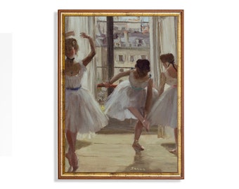 Printed and Shipped | Vintage Ballet Dance Painting | Antique Ballerina Print | Three Dancers Portrait | Rustic Women Art | Physical Prints