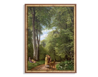 Vintage Woodland Landscape Painting: Antique Forest Art Print