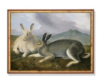 Vintage Rabbit Painting: Rustic Farmhouse Hare Art Print