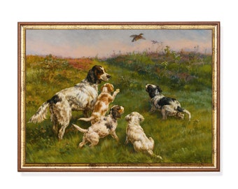 Vintage Hunting Spaniels Print: Rustic Farmhouse Dog Art (Digital Download)