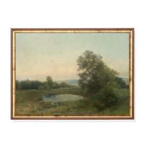 Vintage Country Landscape Painting: Farmhouse Fine Art Print