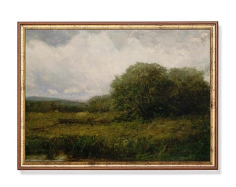 Vintage Landscape Painting: Antique Farmhouse Decor Print