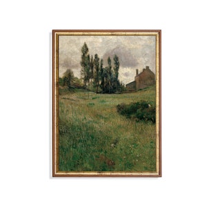Meadow Landscape Antique Print: Dogs Running, Farmhouse Decor (Digital Download)
