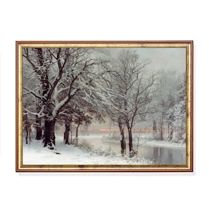 Printed and Shipped | Snowy Forest Landscape | Winter Wonderland | Vintage Painting | Antique Neutral Print | Christmas Wall Art