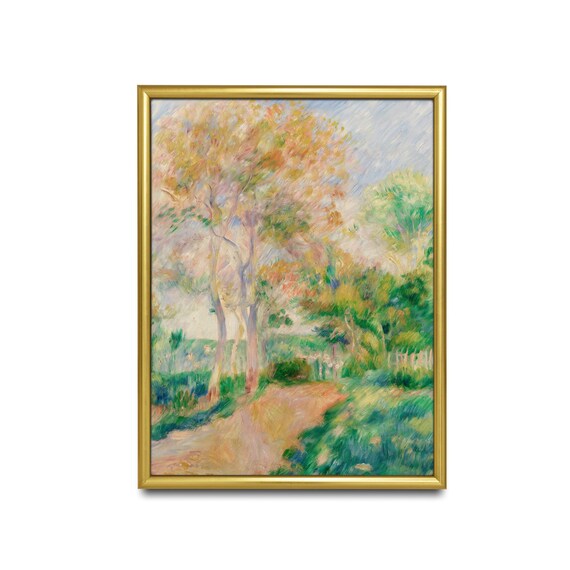 ビンテージ　風景画 樹木 ルノワール印象派の庭の小道の絵画：ヴィンテージの樹木風景（デジタル
