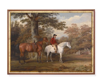Vintage ruiterprint: schilderij ruiter, rustiek boerderijdecor (digitale download)