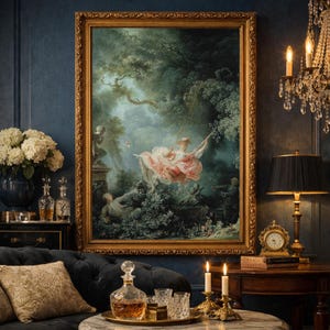 Antique Woman Portrait Art Print: 18th Century Rococo "The Swing"