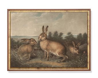 Vintage Three Hares Print: Antique Animal Wall Art