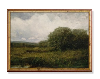 Antique Countryside Meadow Print: Rustic Farmhouse Landscape (Digital Download)