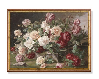 Vintage Rose Print: Antique Floral Still Life, Farmhouse Decor