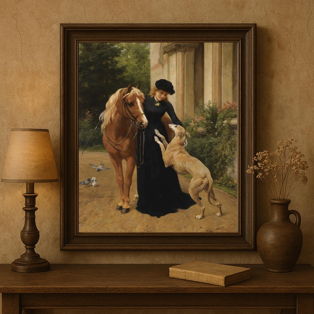 Vintage Woman With Dog and Horse Art Print: Victorian Home Decor - Etsy